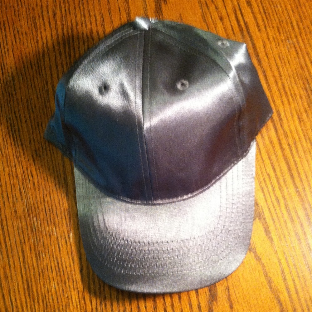 (NWT)  Metallic Silver Satin Ball Cap